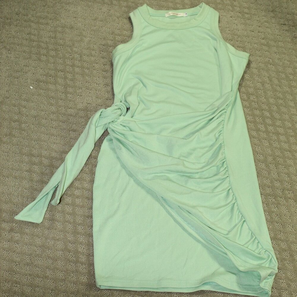 Liyo Hon Size M Mint Green Ruched Tie Mini Dress